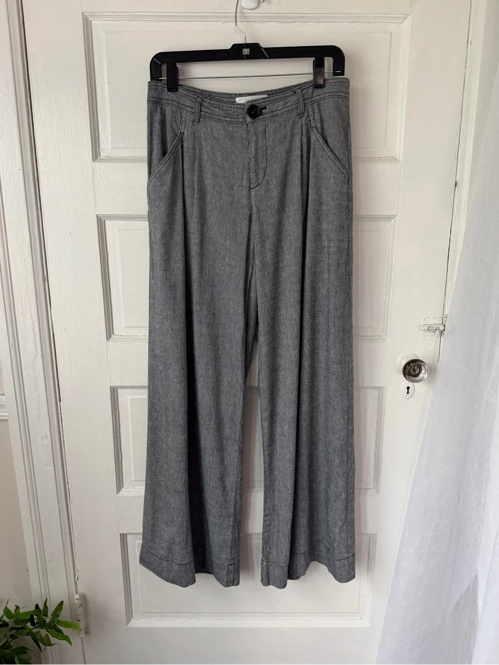 Anthropologie Linen Blend Wide Leg Low Rise Pants Relaxed Fit Minimalist Boho - Picture 9 of 14